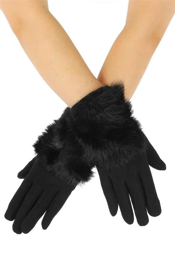 Daisy Mae Black Faux Fur Trim Gloves - Daisy Mae Boutique