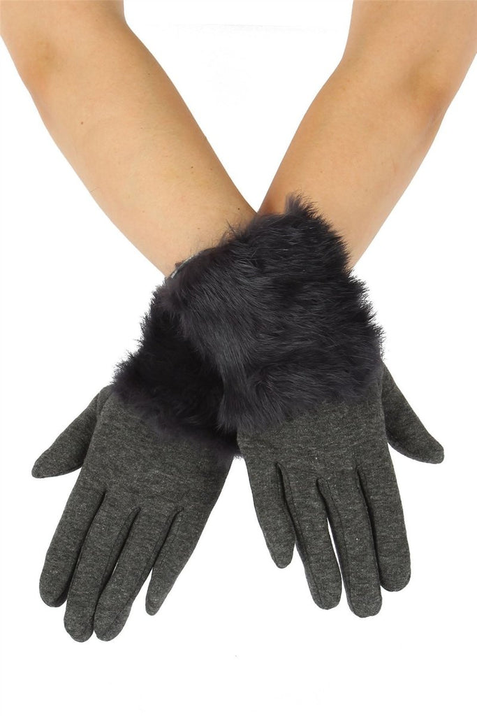 Daisy Mae Grey Faux Fur Trim Gloves - Daisy Mae Boutique