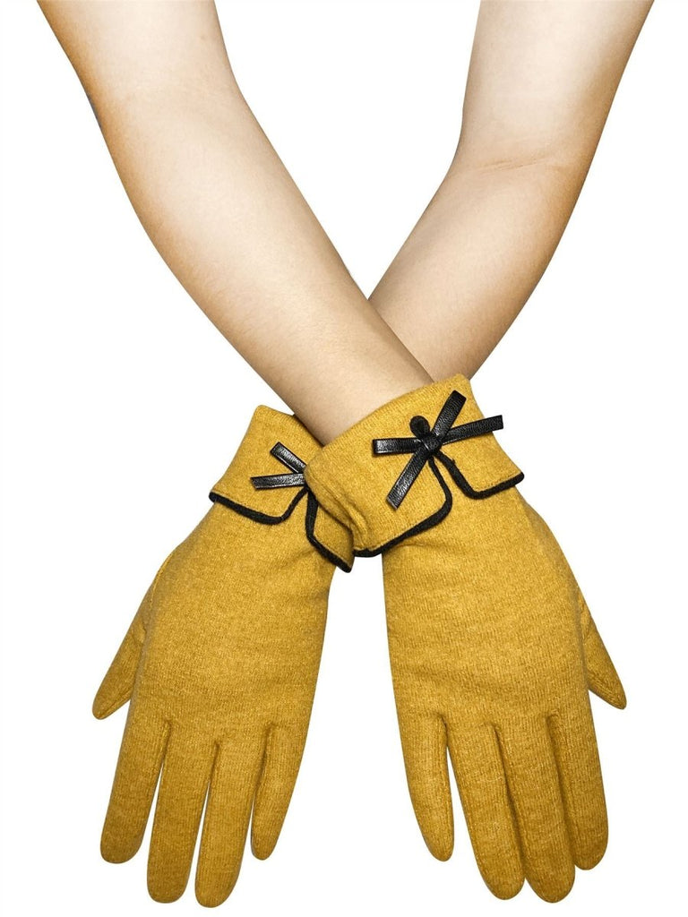 Daisy Mae Mustard Preppy Bow Touchscreen Gloves - Daisy Mae Boutique