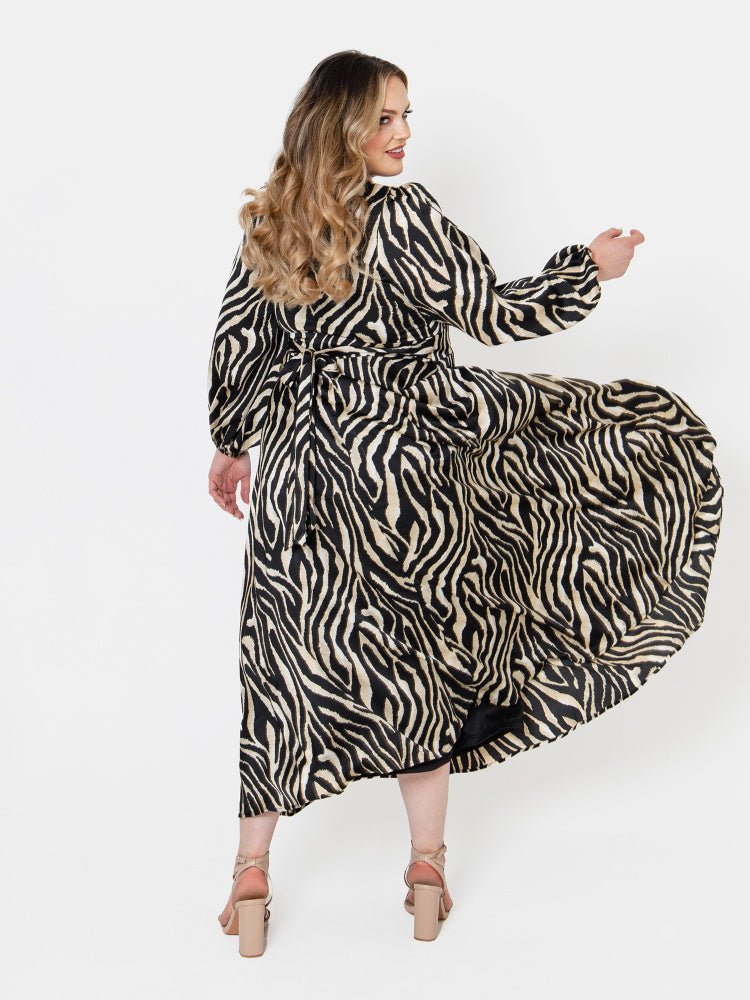 Lovedrobe Luxe Zebra Print Midaxi Dress with Balloon Sleeves