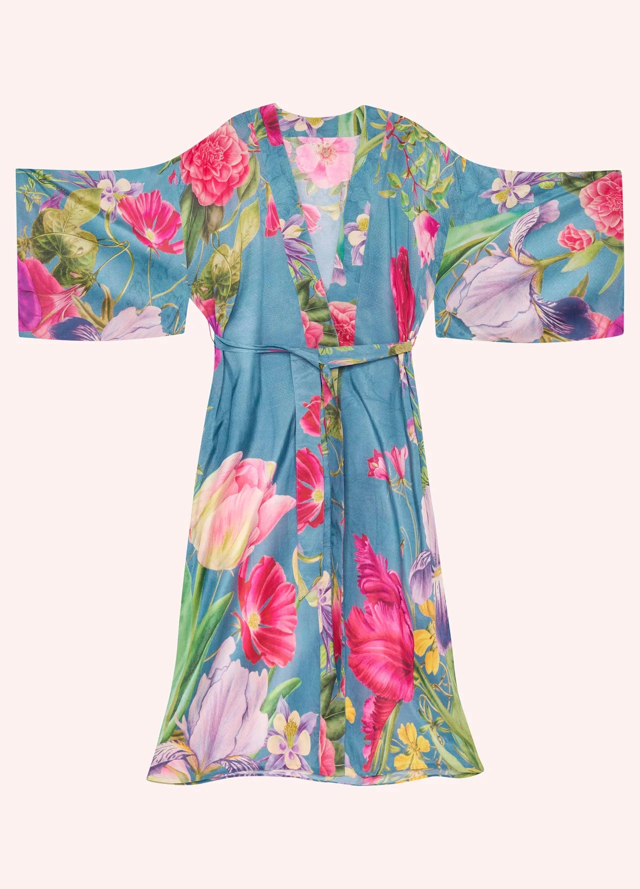 Powder Floral Study Denim Kimono Gown