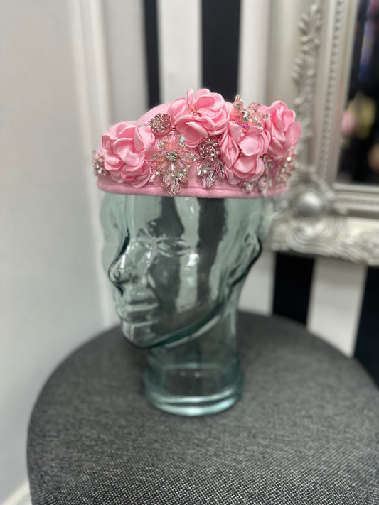 DMB Floral Embellished Pill Box Hat Light Pink