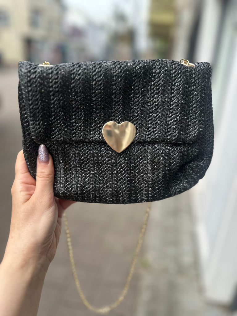 DMB Raffia Heart Crossbody Bag