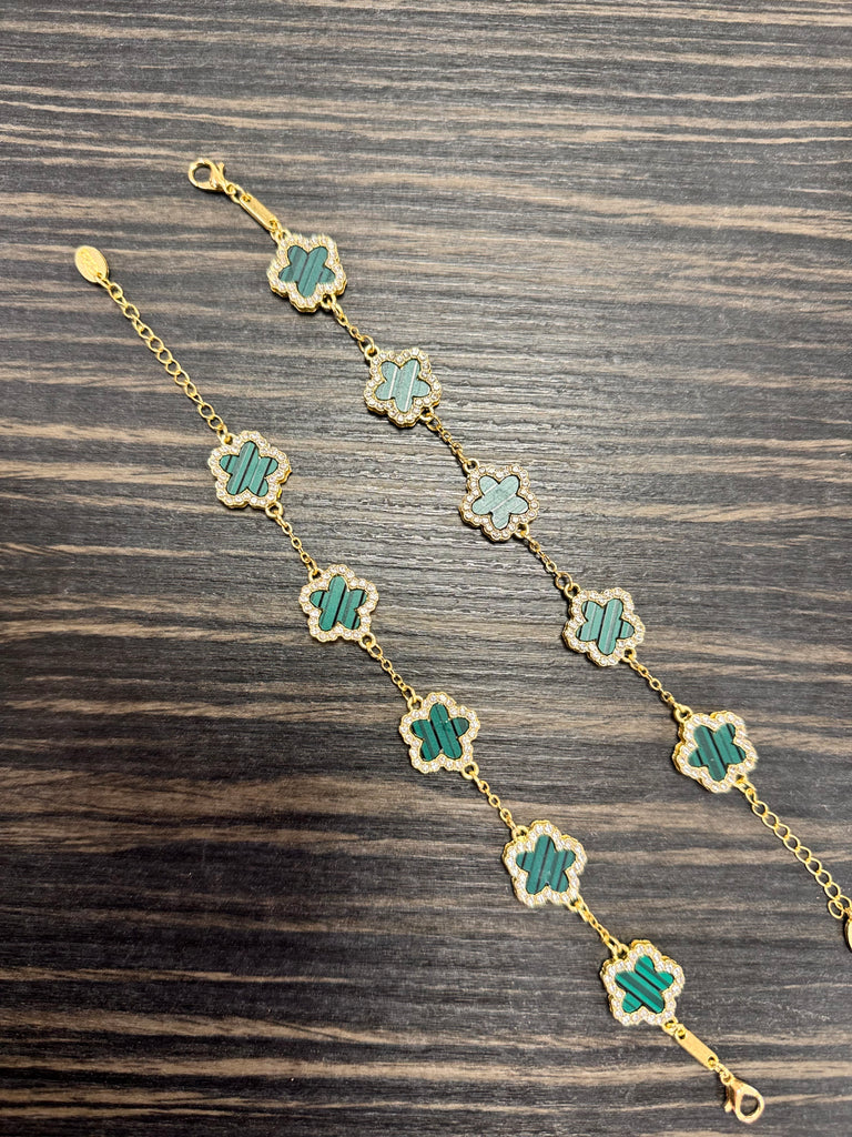 DMB Green 5 Clover Diamanté Bracelet