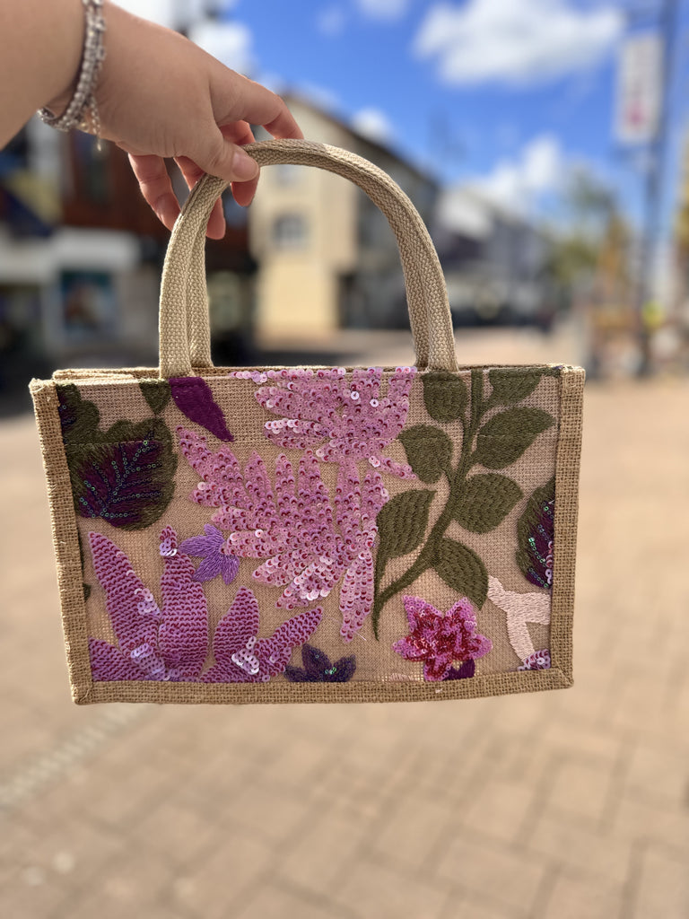 DMB Lilac Embroided & Sequin Small Tote Bag