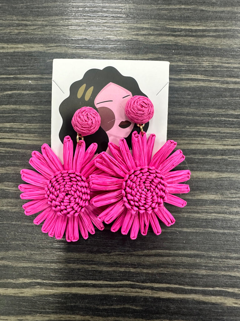 DMB Pink Raffia Flower Earrings