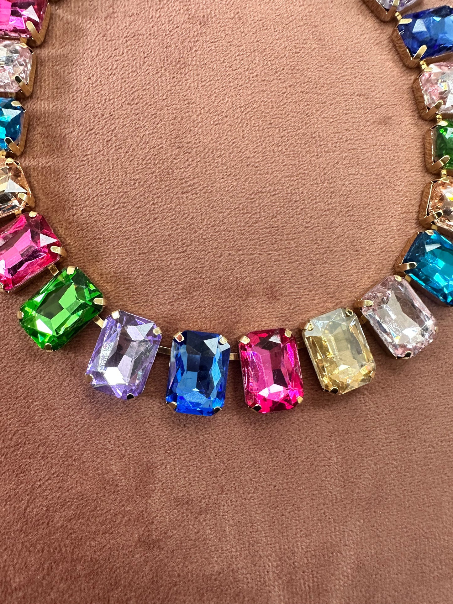 DMB Rectangular Rainbow Jewelled Collar Necklace