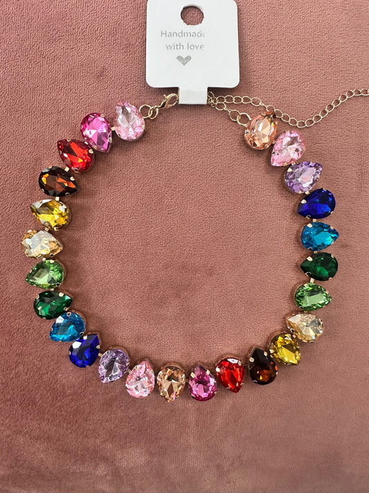 DMB Teardrop Rainbow Jewelled Collar Necklace