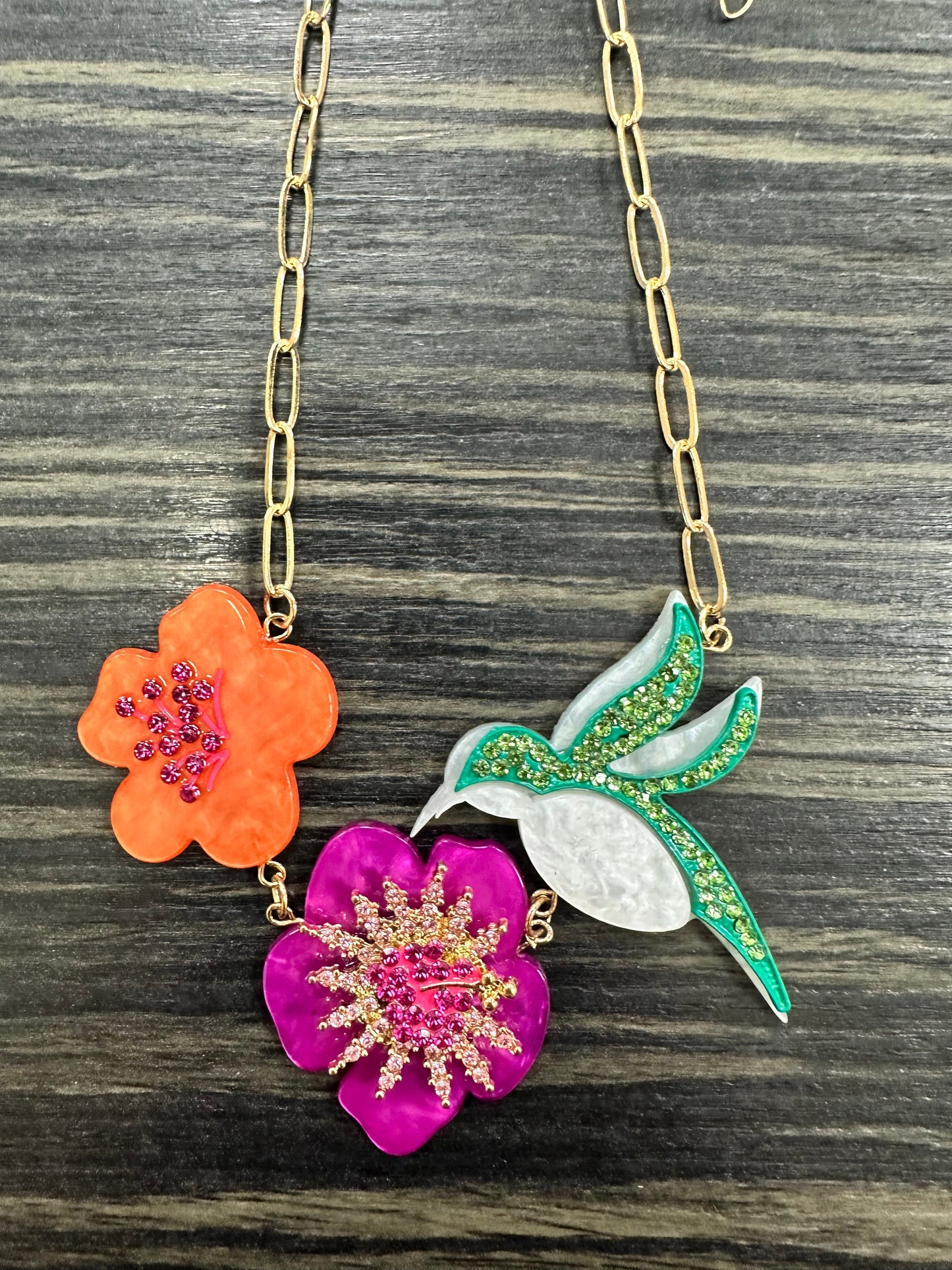 DMB Acrylic Hummingbird Statement Necklace