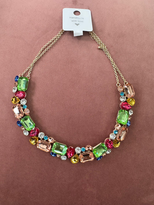 DMB Multi Double Row Jewelled Collar Necklace