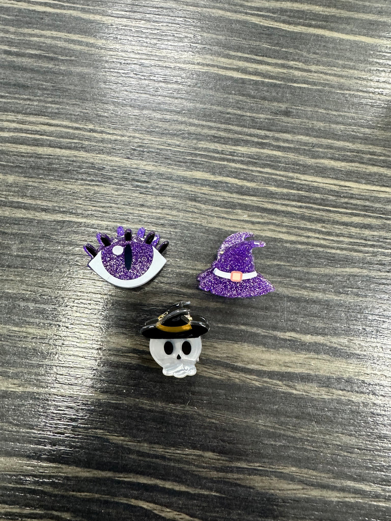 *DMB Halloween* Mini Eyeball, Witches Hat, Skeleton Hair Clip Trio Set