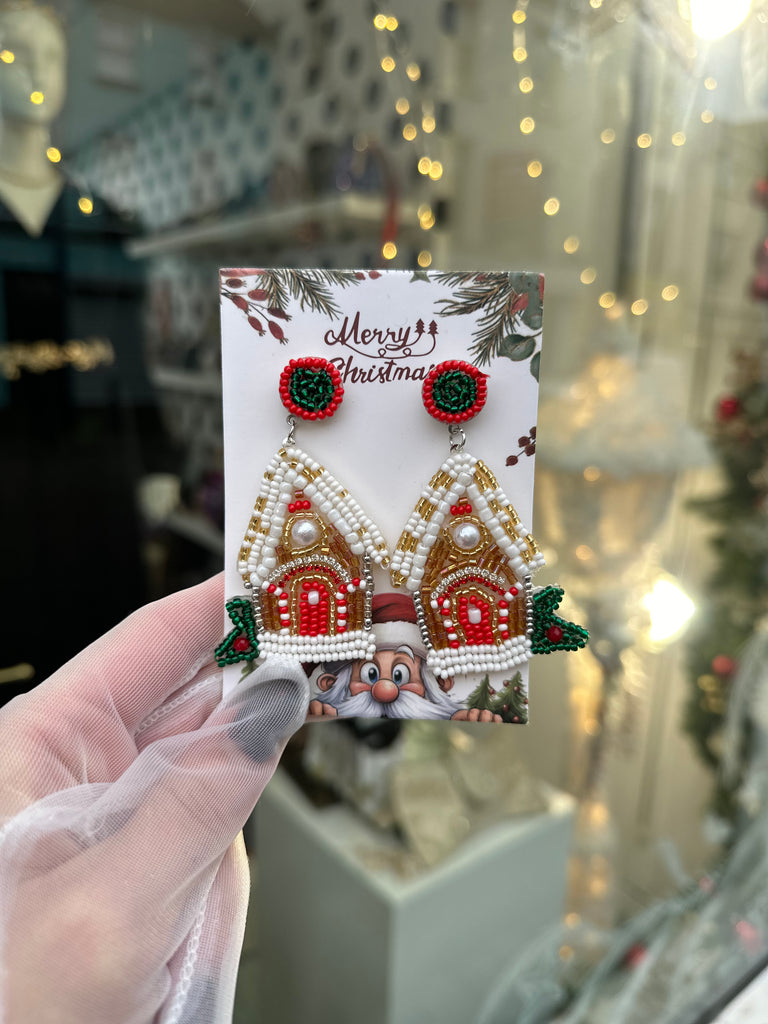 *DMB Christmas* Beaded Christmas Gingerbread House Earrings