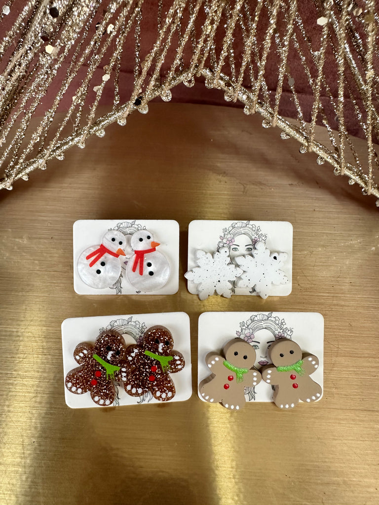 *DMB Christmas* Mini Gingerbread, Snowflake, Snowman Earrings