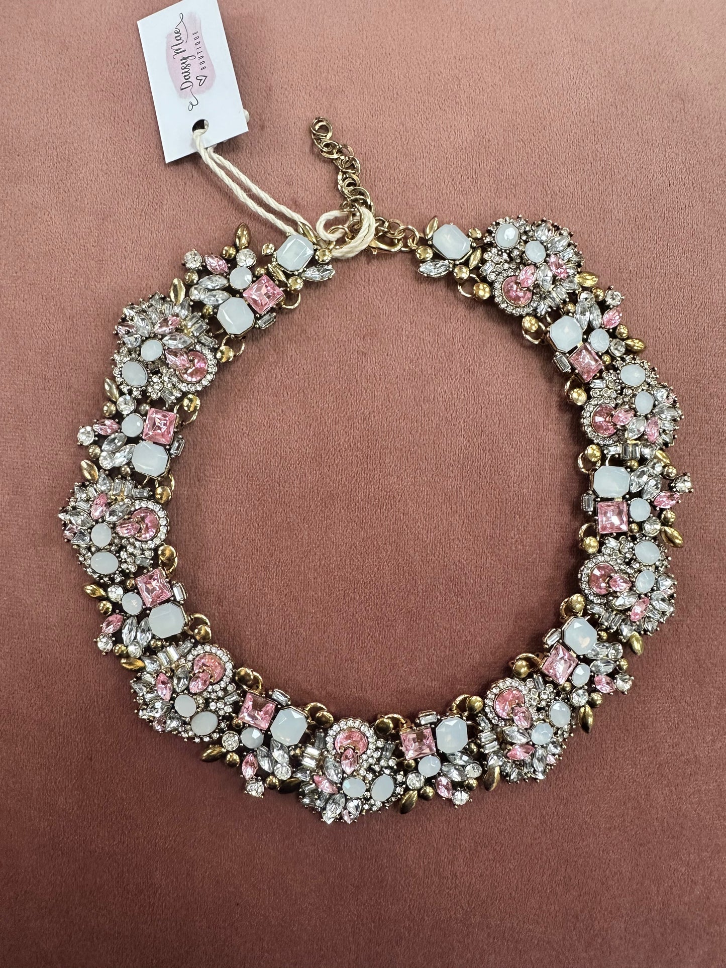 DMB Heavily Embellished Statement Necklace Pink