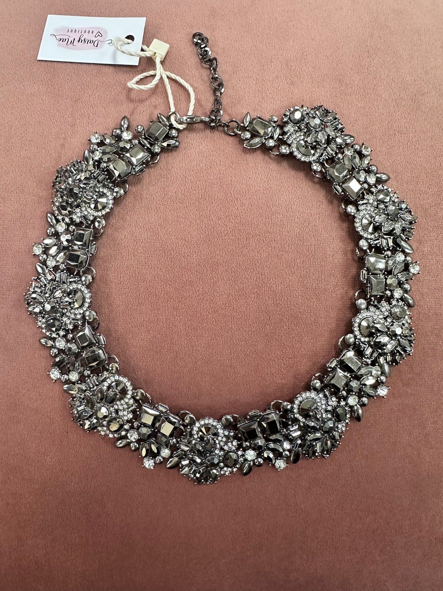 DMB Heavily Embellished Statement Necklace Pewter