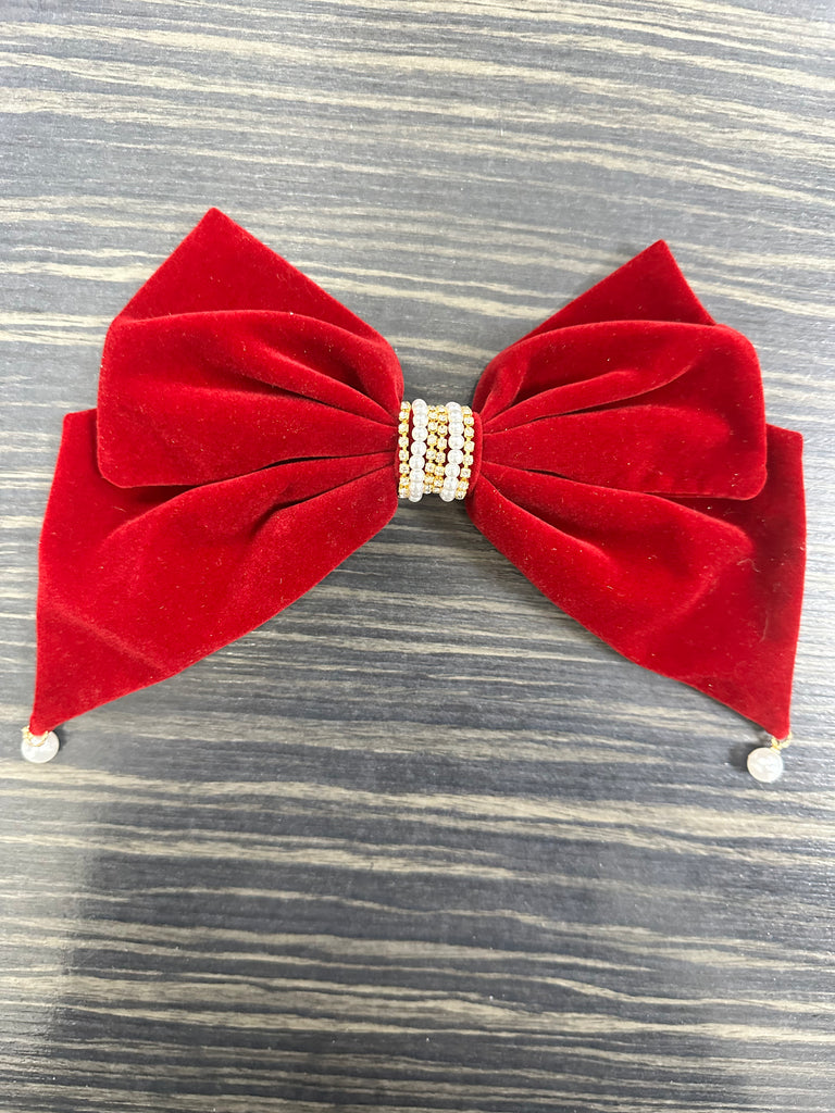 DMB Velvet Embellished Pearl Bow