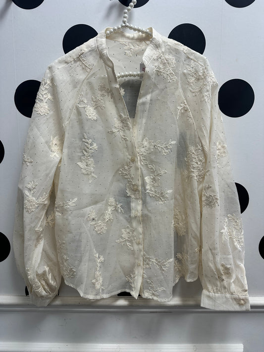 DMB Cream Sparkle Embroidered Blouse