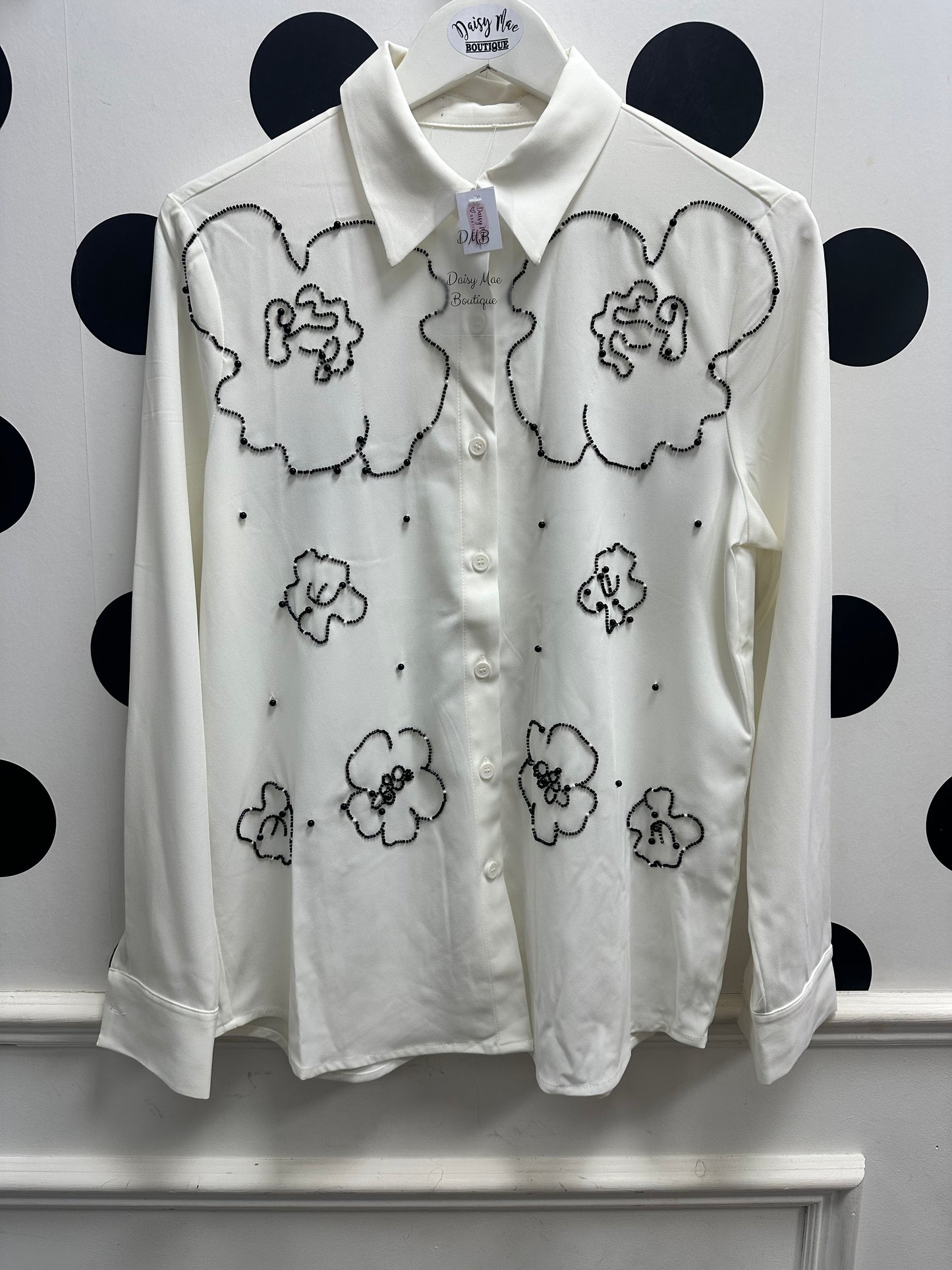 DMB White Beaded Flower Blouse