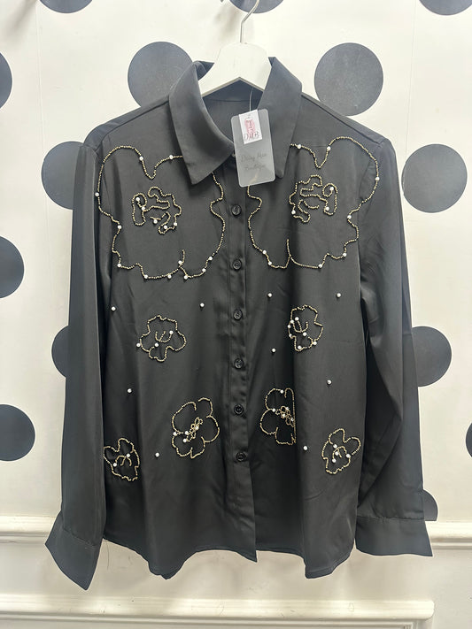 DMB Black Beaded Flower Blouse