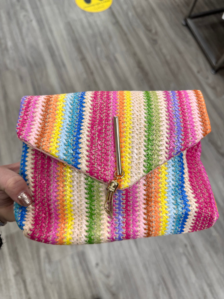 DMB Rainbow Striped Raffia Cross Body