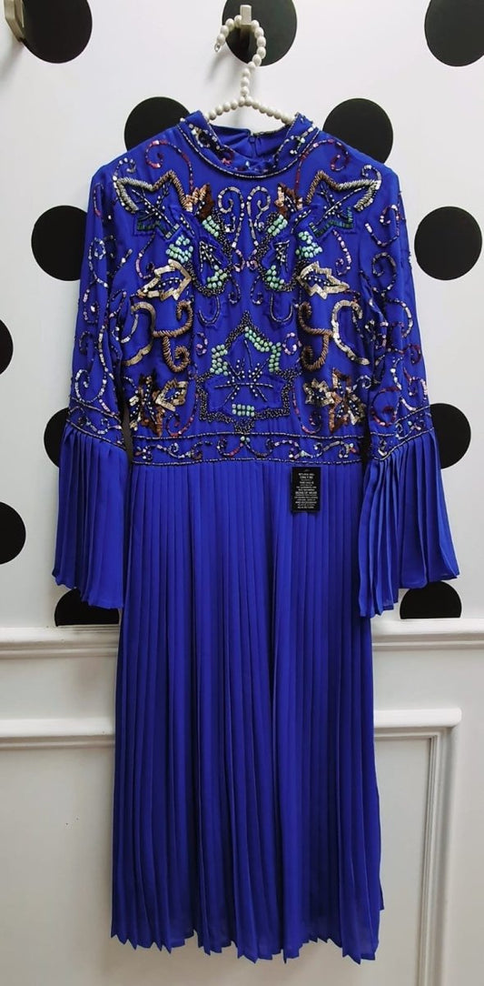 Amber Cobalt Blue Embellished Pleated Occasion Dress - Daisy Mae Boutique