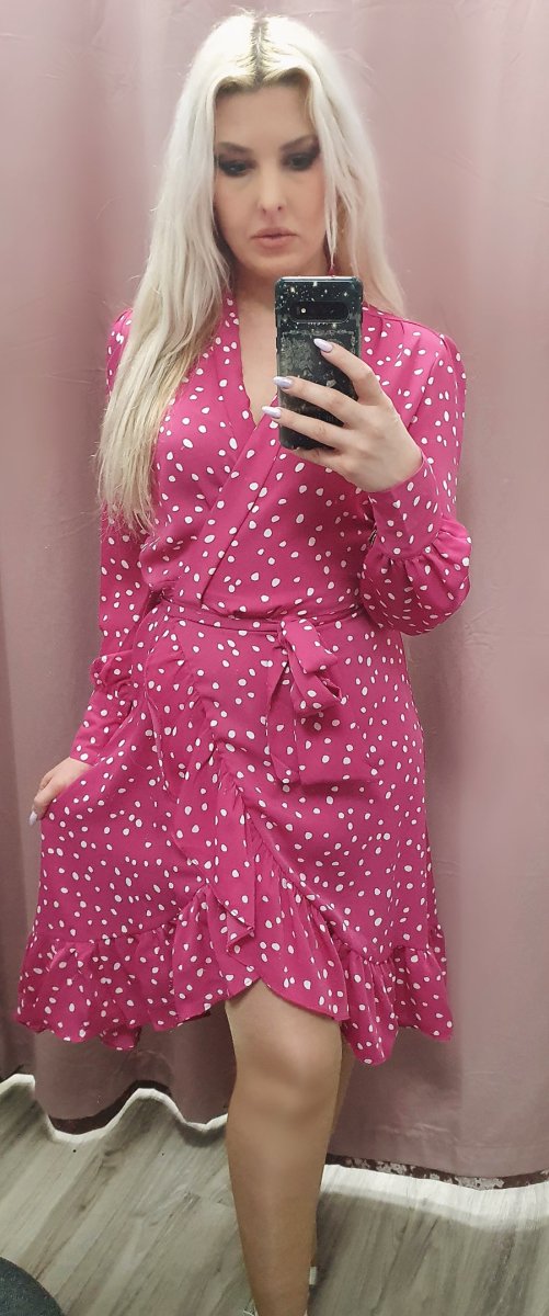 Amber Fuchsia Polka Dot Wrap Dress - Daisy Mae Boutique