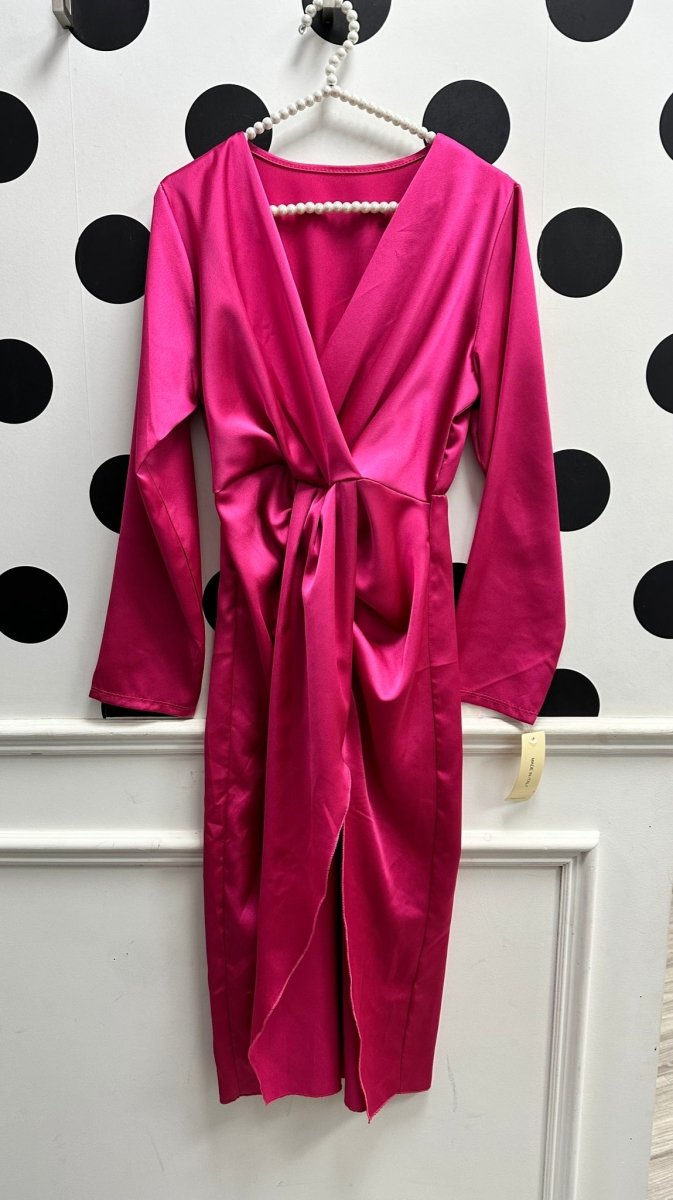 Amber Hot Pink Satin Twist Dress - Daisy Mae Boutique