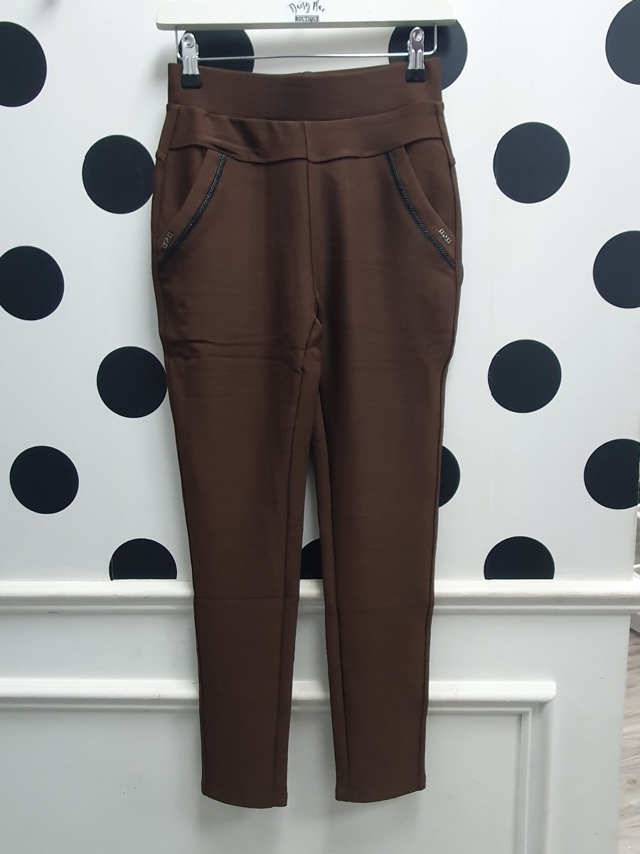 Amber Jeggings Trousers Brown - Daisy Mae Boutique