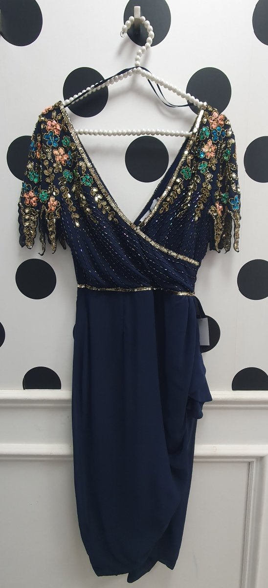 Amber Navy Wiggle Embellished Detail Occasion Dress - Daisy Mae Boutique