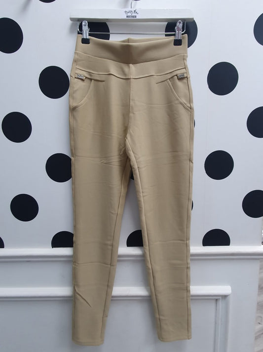 Amber Scuba Trousers Beige - Daisy Mae Boutique