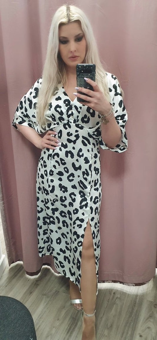 Amber White Leopard Midi Dress - Daisy Mae Boutique