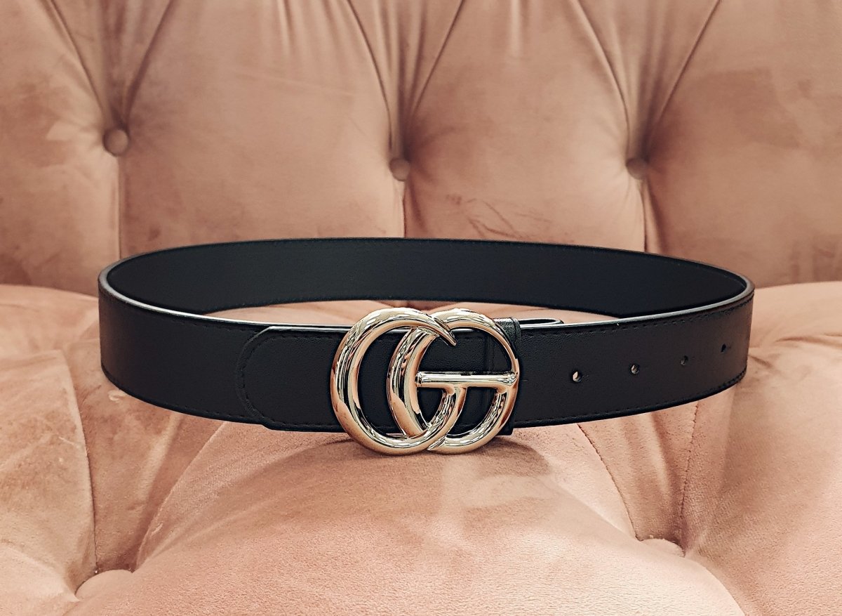 Black GG Belt Silver Buckle - Daisy Mae Boutique