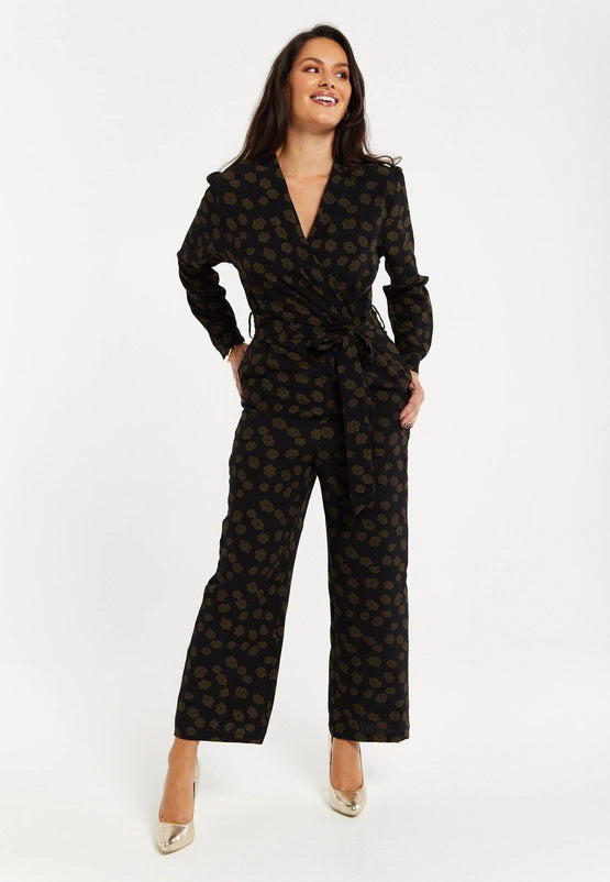 Liquorish Floral Jumpsuit in Black