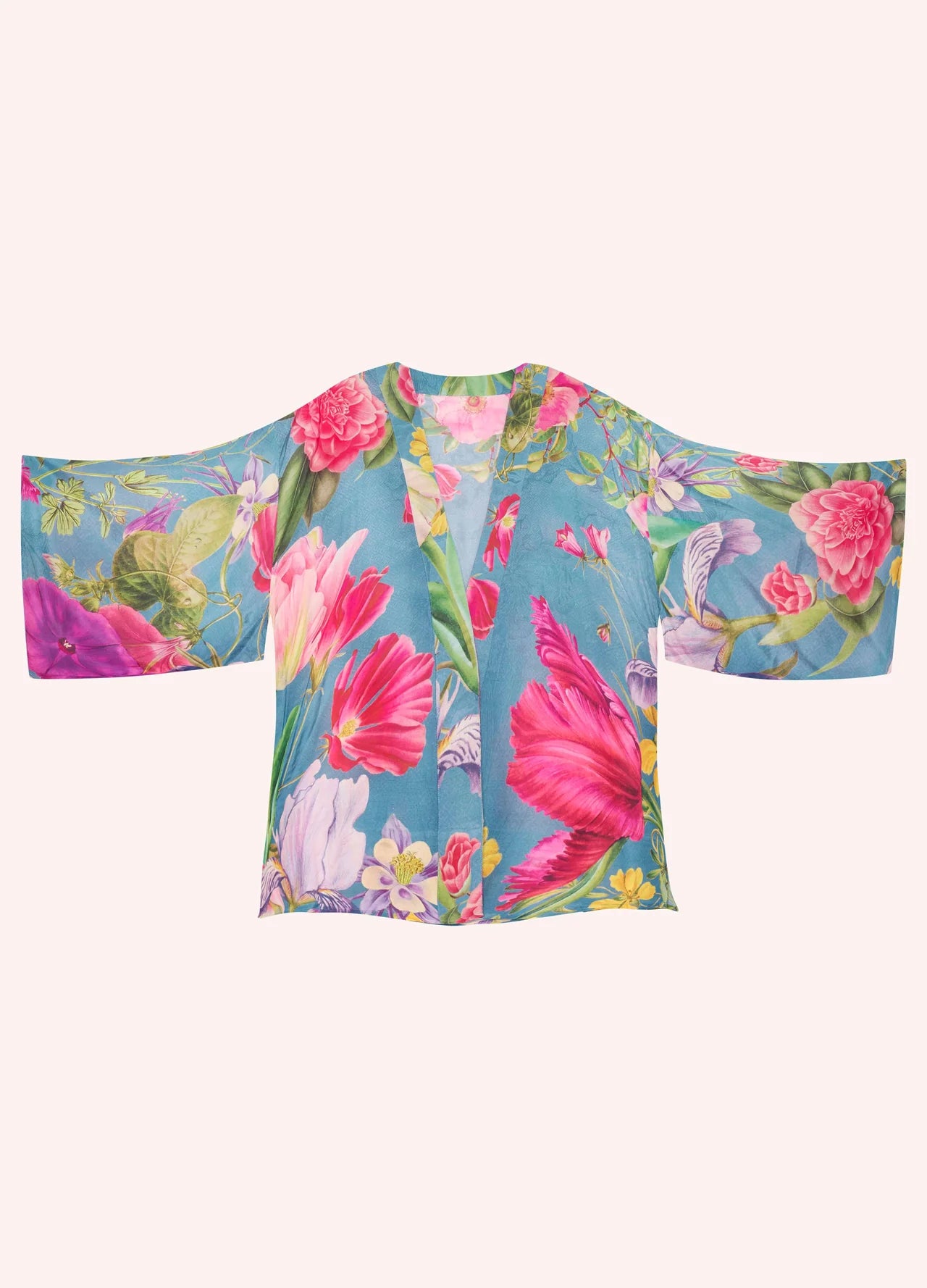 Powder Floral Study Denim Kimono Jacket