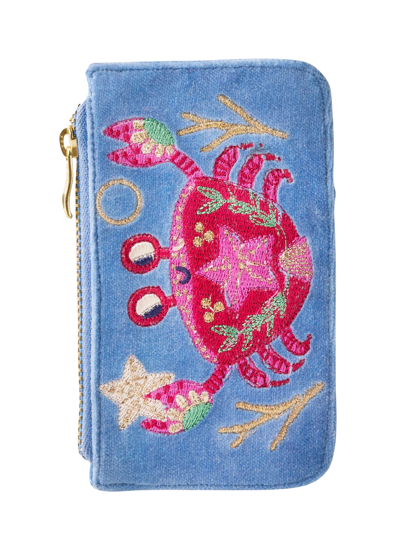 Powder Seafaring Crab Cornflower Velvet Card Holder