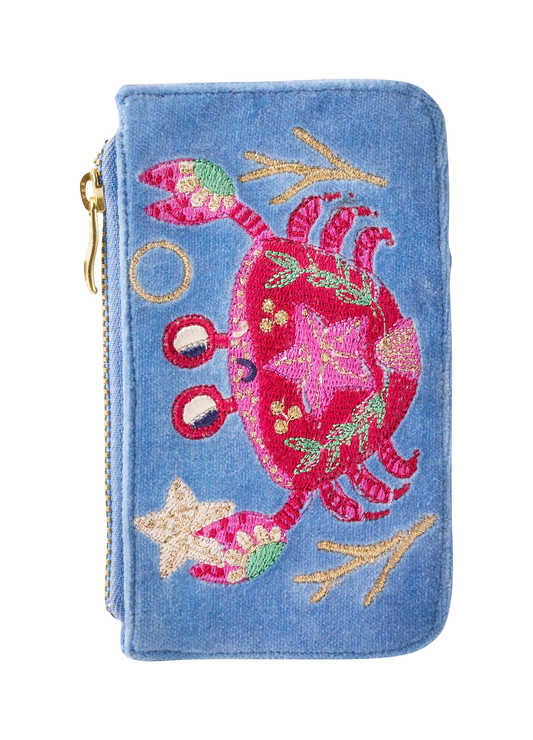 Powder Seafaring Crab Cornflower Velvet Card Holder