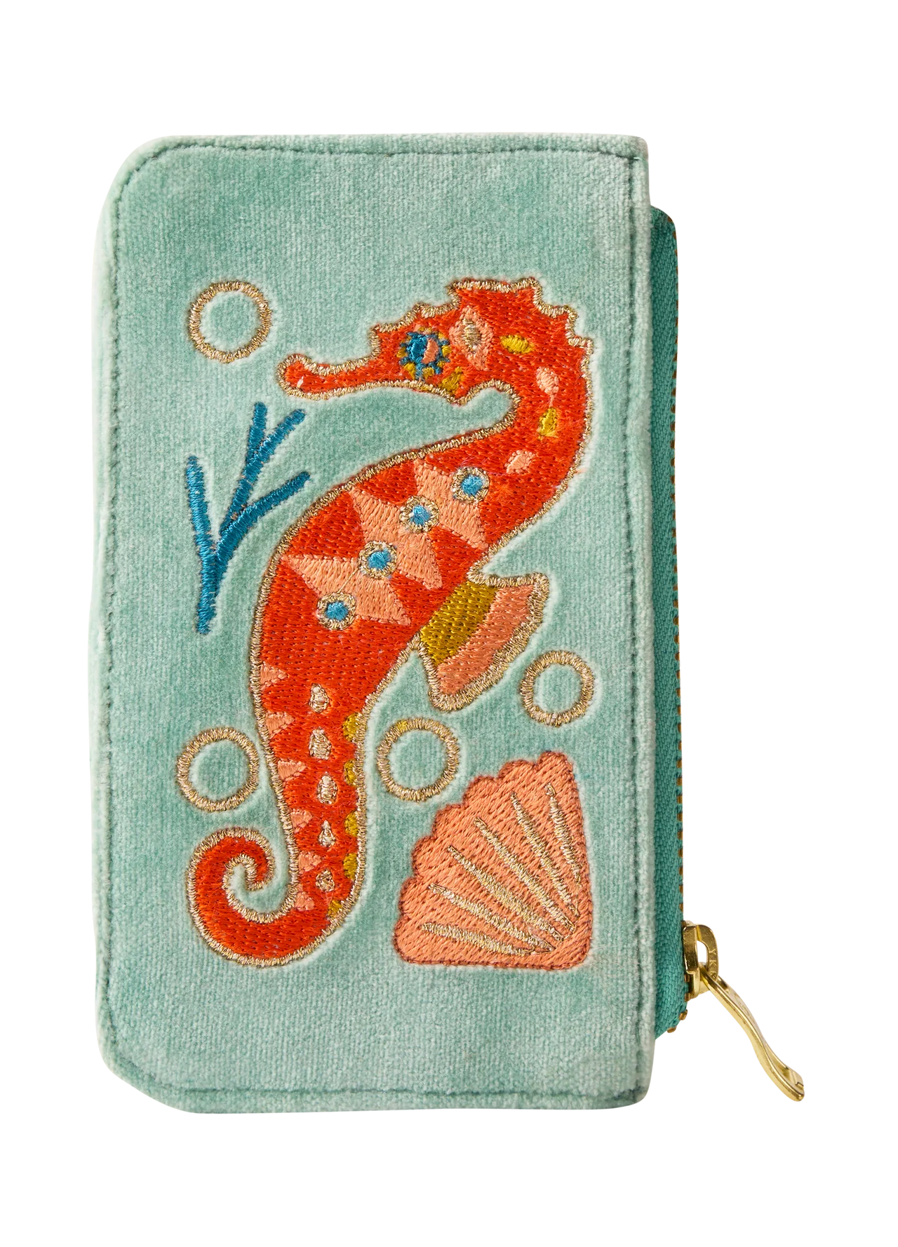 Powder Sparkling Seahorse Aqua Velvet Card Holder