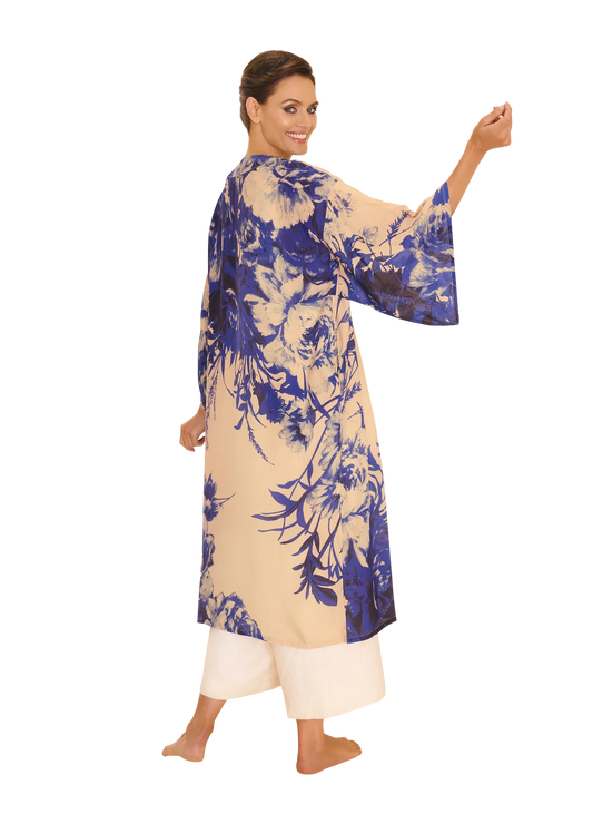 Powder China Blue Blooms Kimono Gown