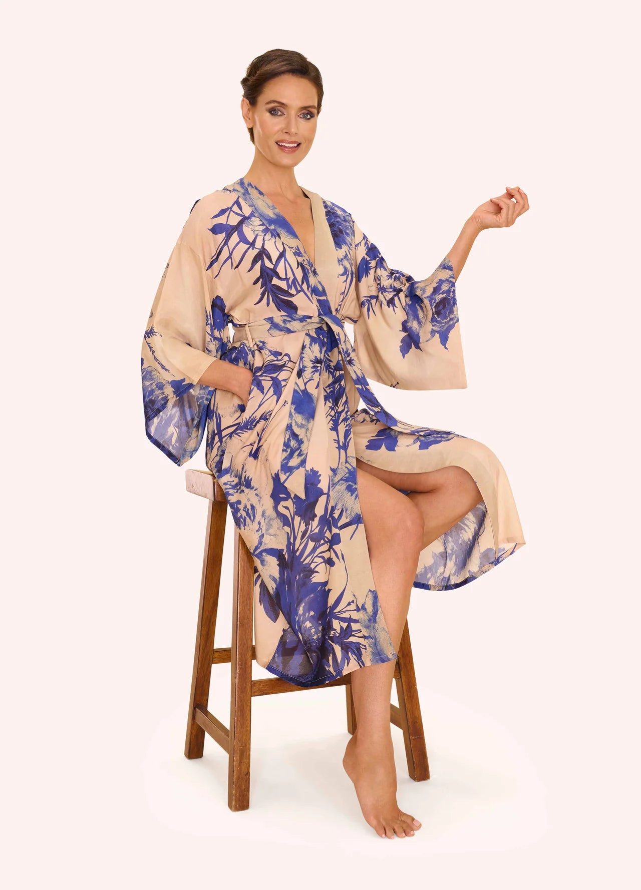 Powder China Blue Blooms Kimono Gown