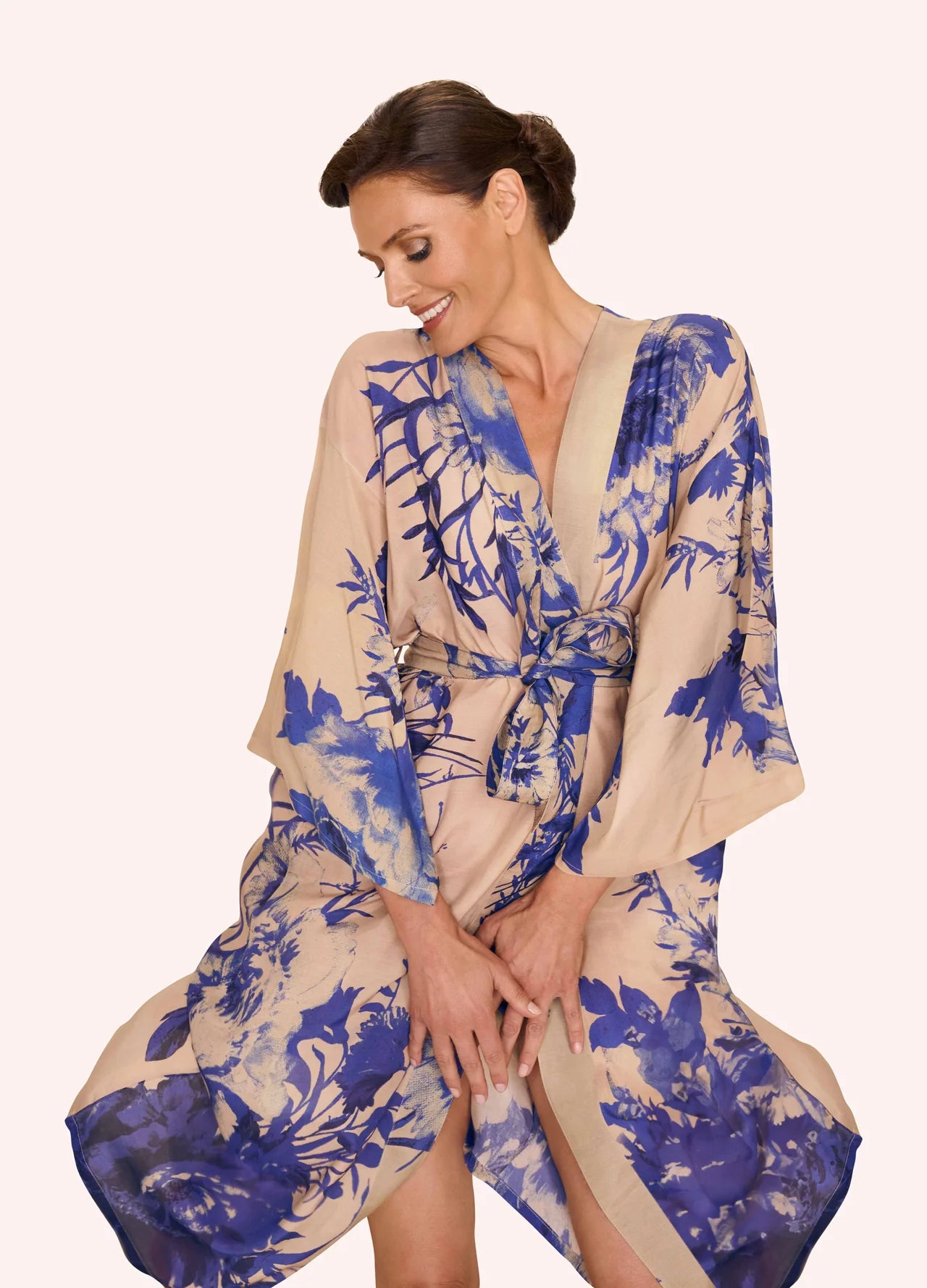 Powder China Blue Blooms Kimono Gown