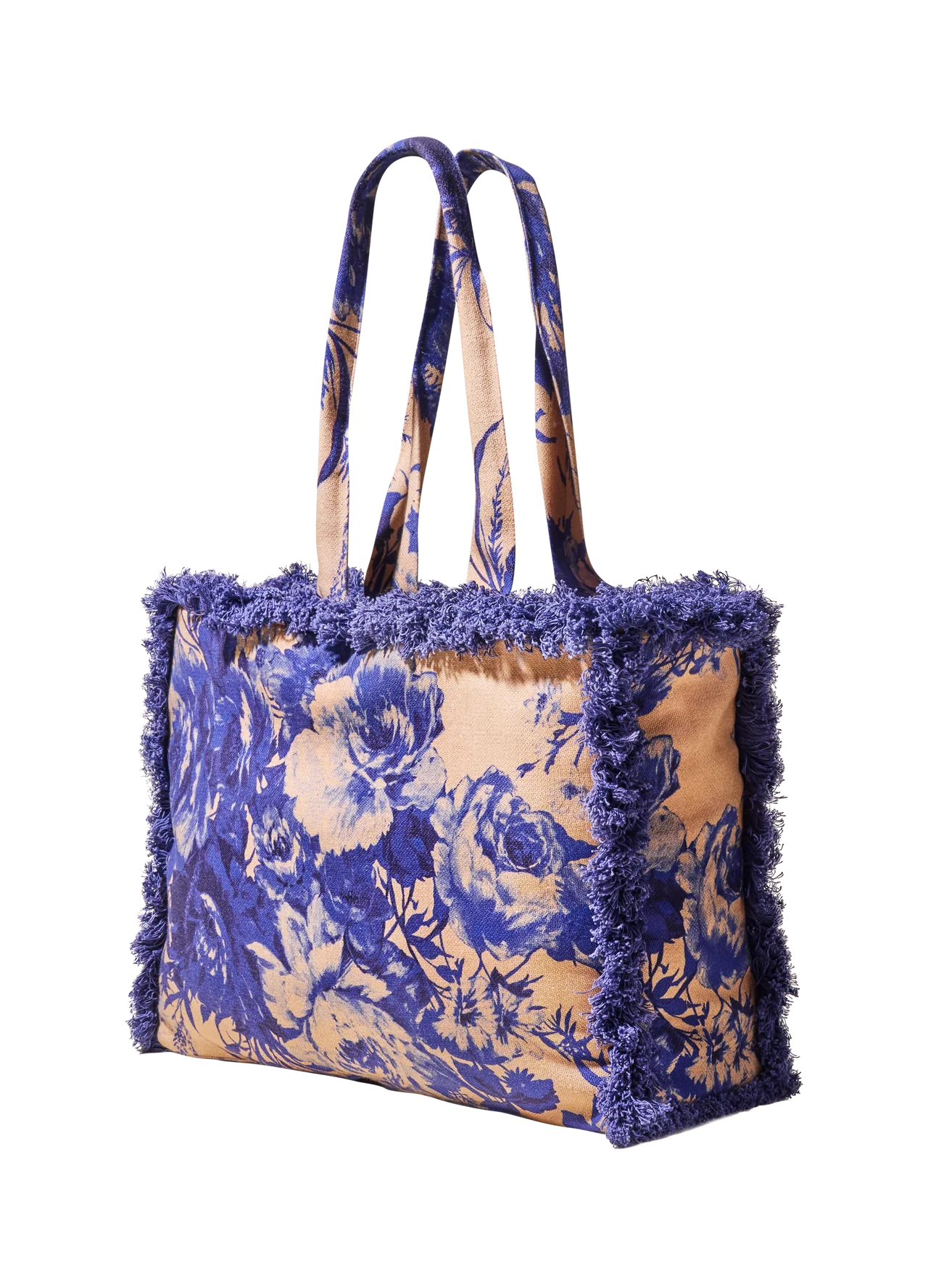 Powder China Blue Blooms Fringed Box Tote