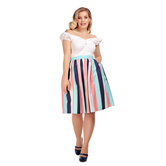 Collectif Jasmine Seaside Stripes Skirt - Daisy Mae Boutique