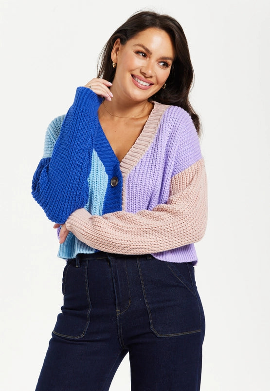 Liquorish Ribbed Contrast Cardigan