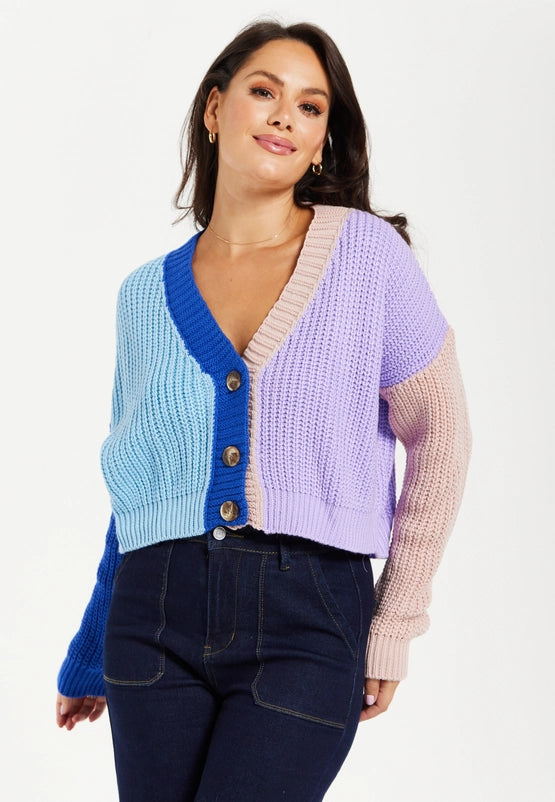 Liquorish Ribbed Contrast Cardigan