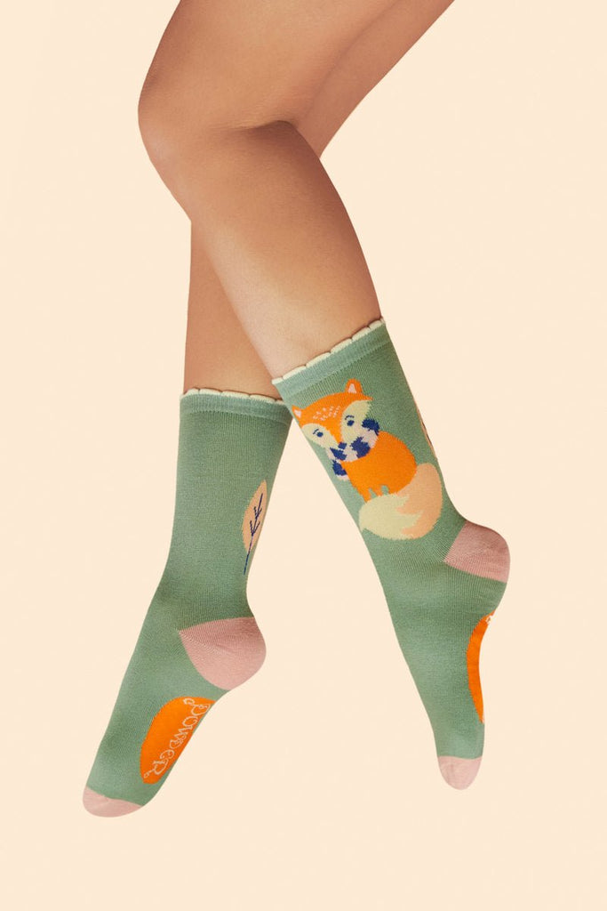 Cosy Fox Socks - Sage - Daisy Mae Boutique