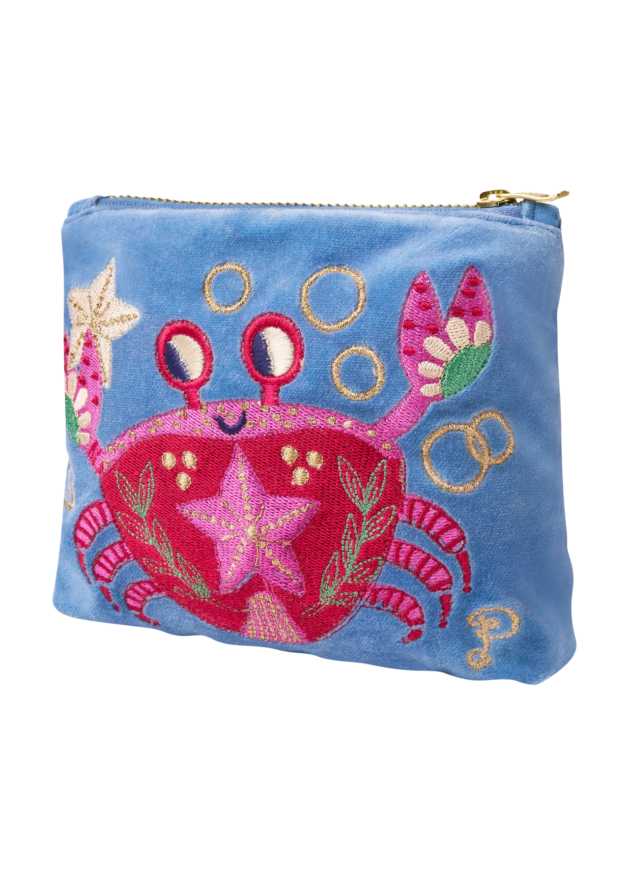 Powder Seafaring Crab Cornflower Velvet Mini Pouch