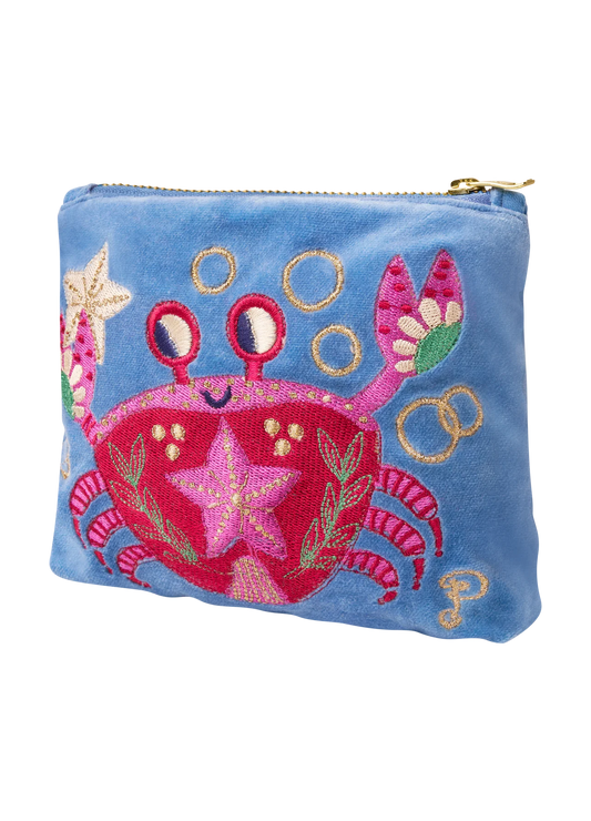 Powder Seafaring Crab Cornflower Velvet Mini Pouch