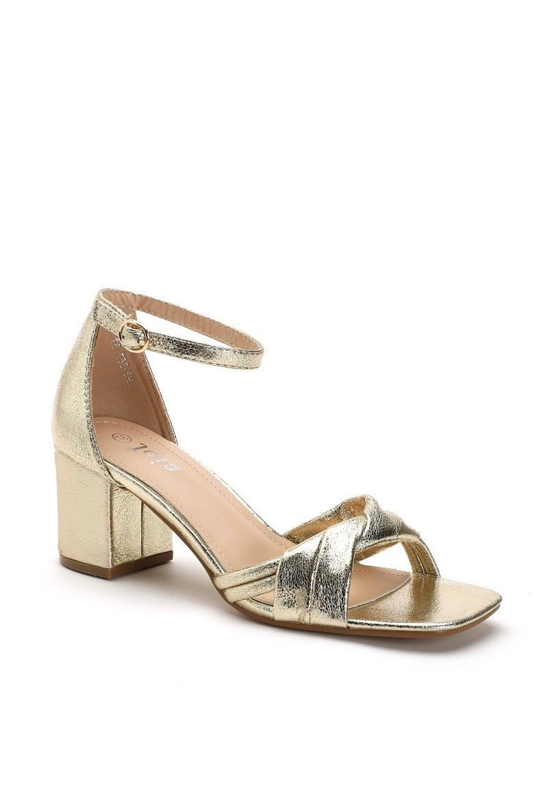 Daisy Mae Gold Low Block Heel Sandals - Daisy Mae Boutique