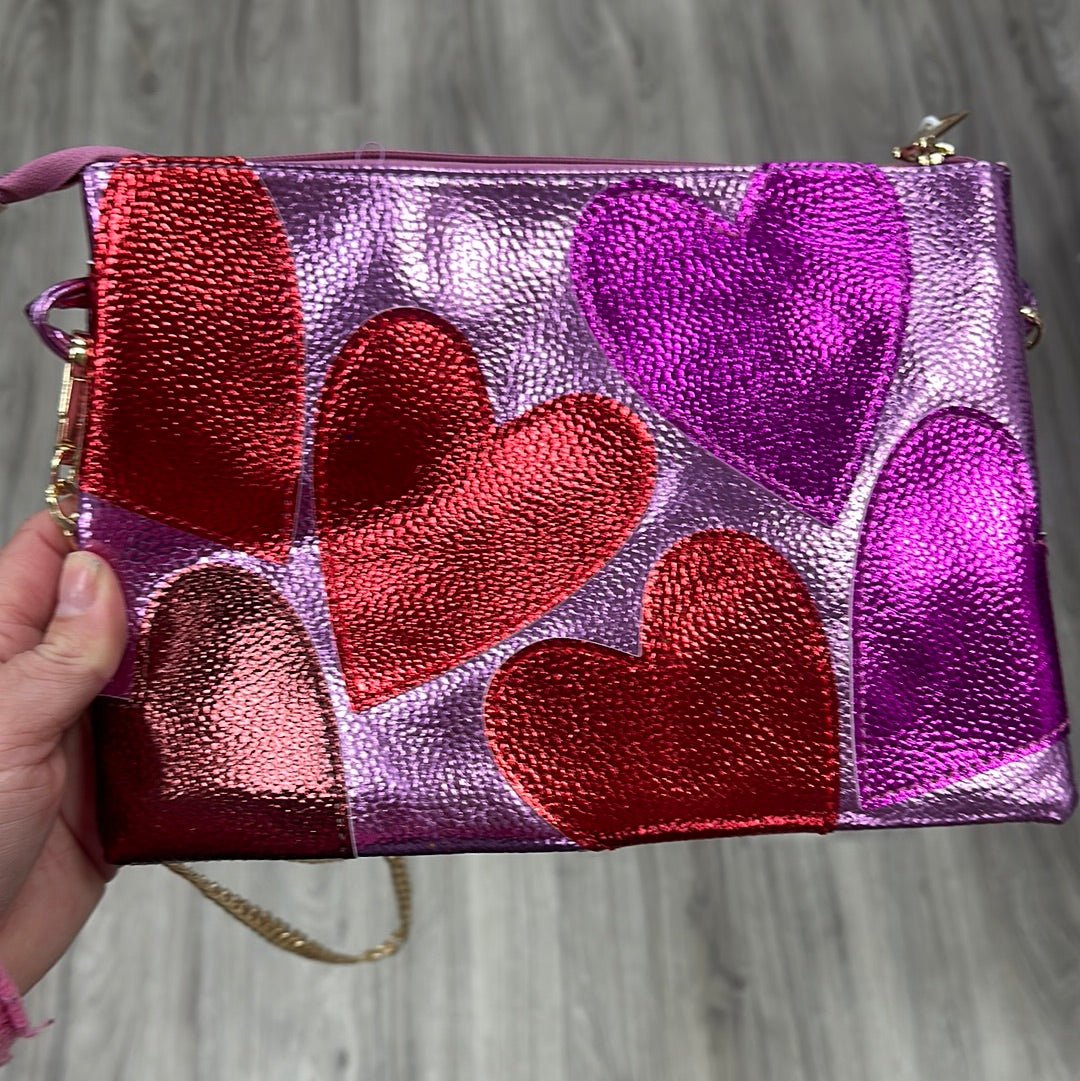 Daisy Mae Heart Metallic Cross Body Clutch Bag Daisy Mae Boutique