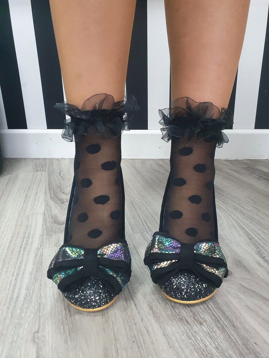 DMB Black Large Polka Dot Organza Ruffle Socks - Daisy Mae Boutique